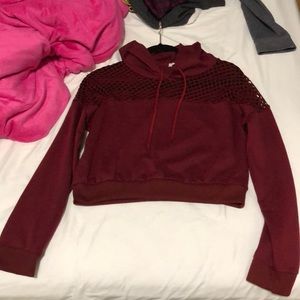 Burgundy crop top with holes up top